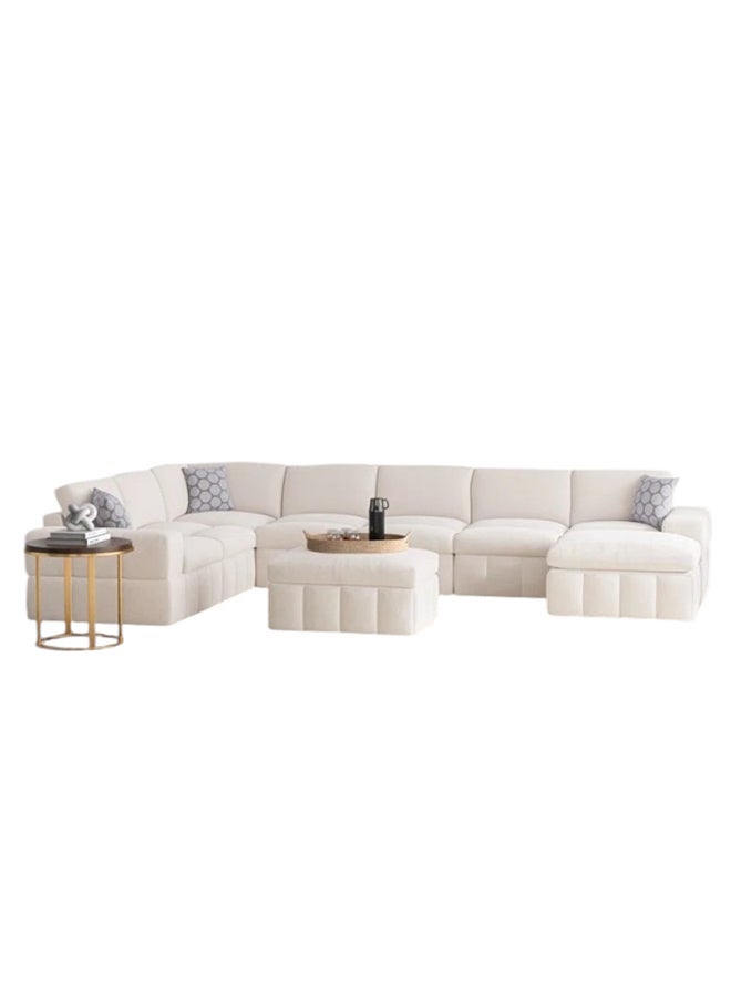 HomeJoyz |  Royal The Comfort Cradle Sectional Sofa - U-Shape Design - White Linen - Image 2