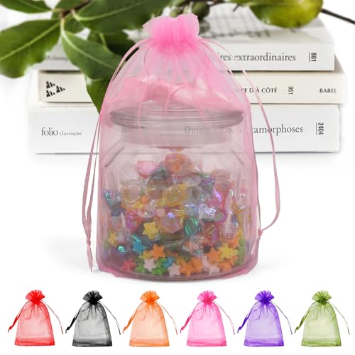 ANZNKU 50PCS Organza Bags 6x9 Large Pink Mesh Drawstring Bags Organza Gift Bag Pouches for Goodie Jewelry Sachet Candy Gift Wrap Packaging Bag for Wedding Graduation Birthday Baby Bridal Shower - Image 1