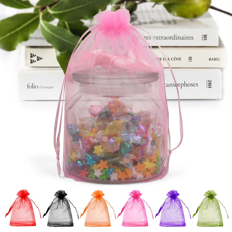 ANZNKU 50PCS Organza Bags 6x9 Large Pink Mesh Drawstring Bags Organza Gift Bag Pouches for Goodie Jewelry Sachet Candy Gift Wrap Packaging Bag for Wedding Graduation Birthday Baby Bridal Shower - Image 2