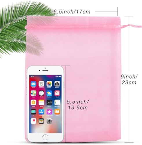 ANZNKU 50PCS Organza Bags 6x9 Large Pink Mesh Drawstring Bags Organza Gift Bag Pouches for Goodie Jewelry Sachet Candy Gift Wrap Packaging Bag for Wedding Graduation Birthday Baby Bridal Shower - Image 3