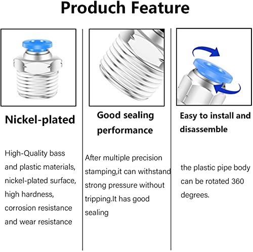 CEKER 8mm x 1/2" NPT Male Push-to-Connect Air Fittings, 2 Packs - Image 2