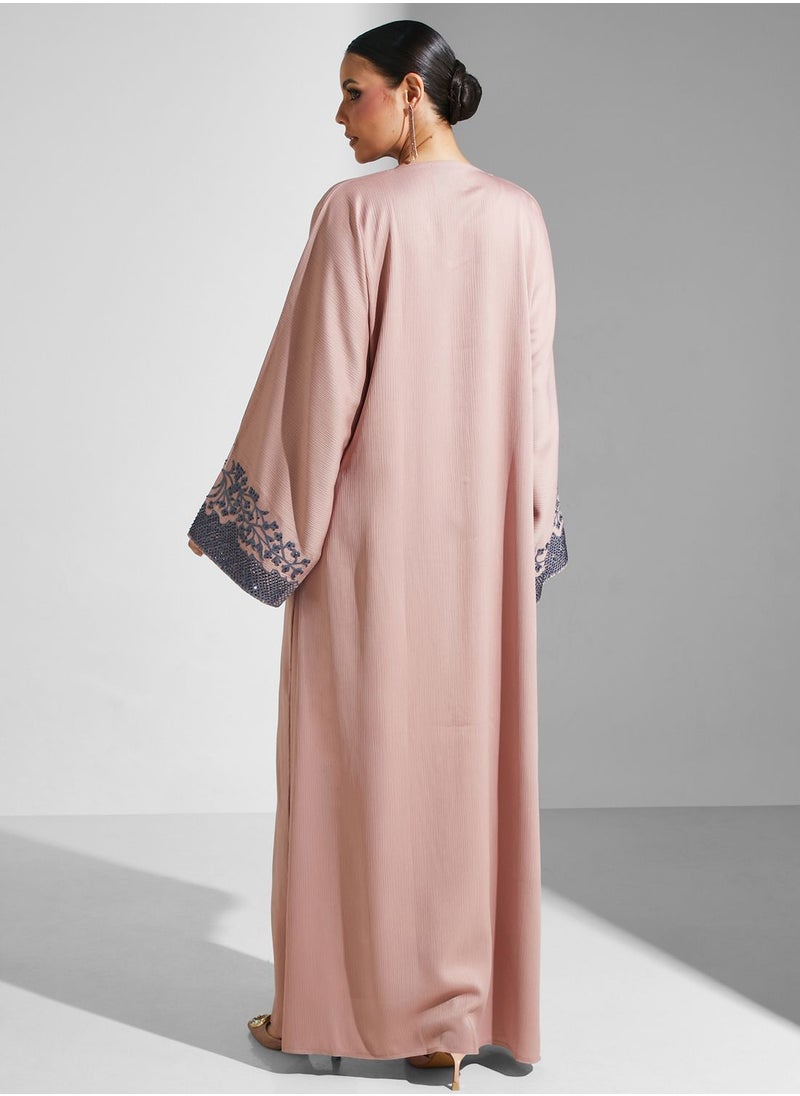 hayas closet - Embroidered Flared Sleeve Abaya - Image 1