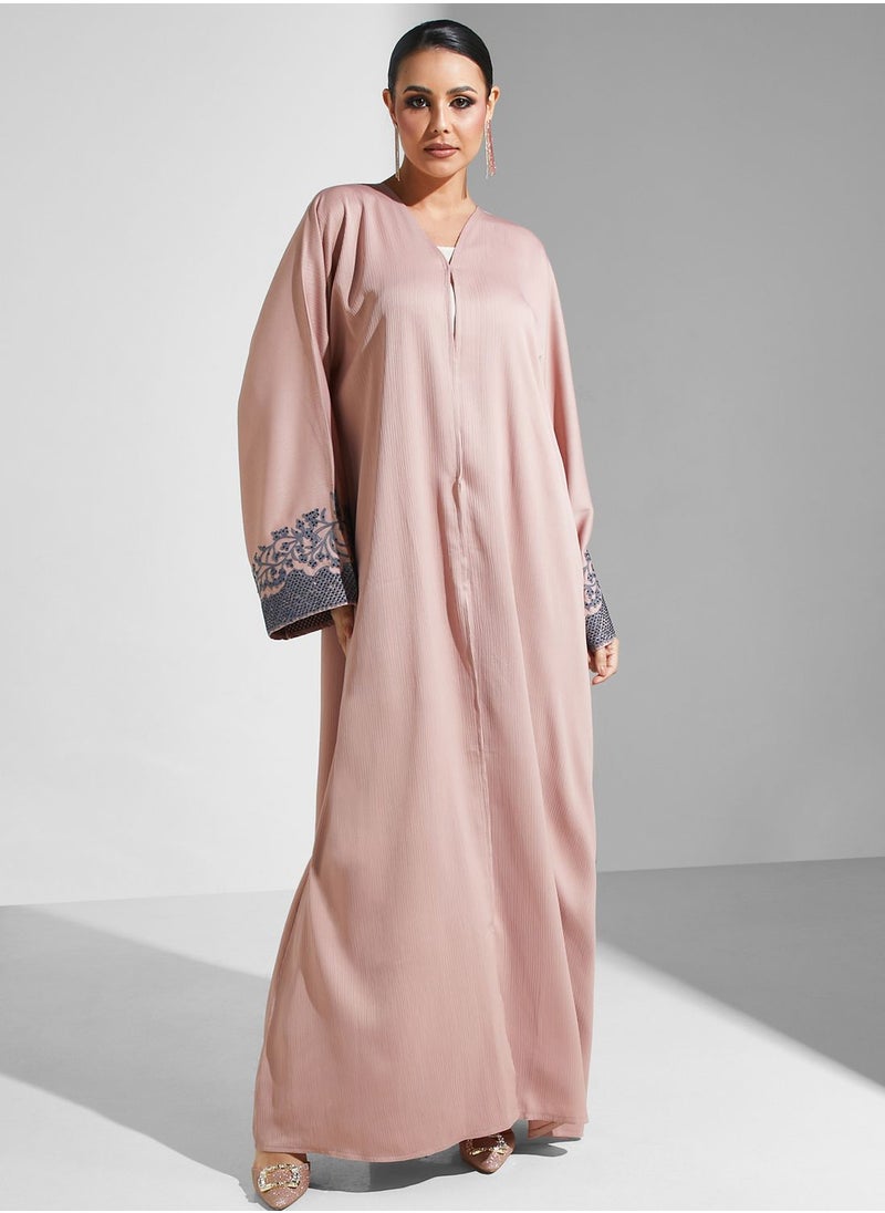 hayas closet - Embroidered Flared Sleeve Abaya - Image 1