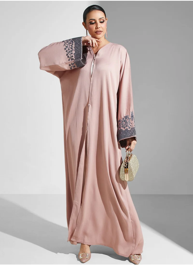 hayas closet Embroidered Flared Sleeve Abaya