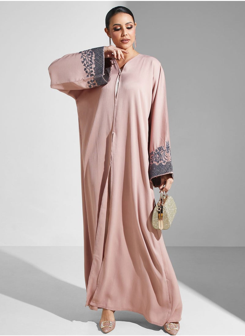 hayas closet - Embroidered Flared Sleeve Abaya - Image 1