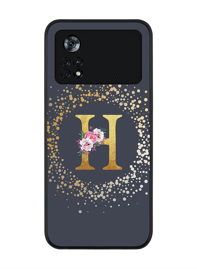 Stylizedd Rugged Black edge case for Poco M4 Pro 4G Slim fit Soft Case Flexible Rubber Edges Anti Drop TPU Gel Thin Cover - Custom Monogram Initial Letter Floral Pattern Alphabet - H (Grey ) - Image 1