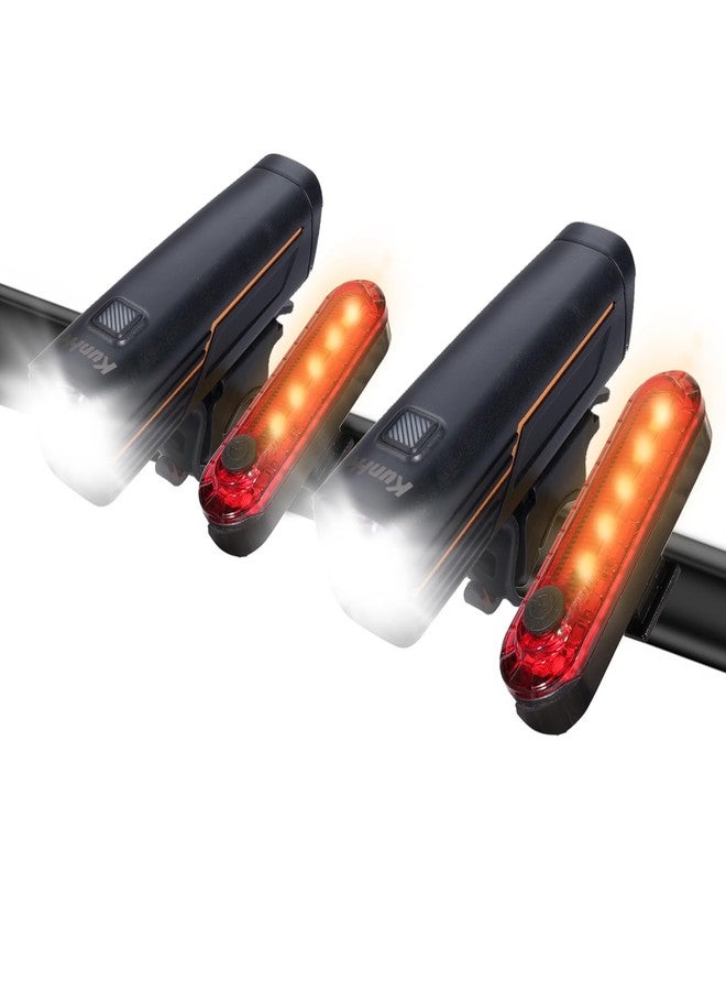 KunHe 2 Pack 227Lumens 1600mAh Bike Light Set Rechargeable Front & Rear Bicycle Lights with IPX4 Waterproof 4 Modes for Night Cycling - Image 1
