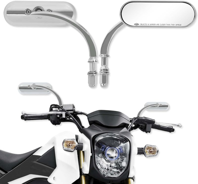 DREAMIZER مرايا خلفية للدراجات النارية من DREAMIZER بتشطيب كروم 8MM 10MM شكل بيضاوي ريترو ميني - Image 1