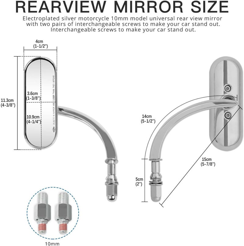DREAMIZER مرايا خلفية للدراجات النارية من DREAMIZER بتشطيب كروم 8MM 10MM شكل بيضاوي ريترو ميني - Image 5