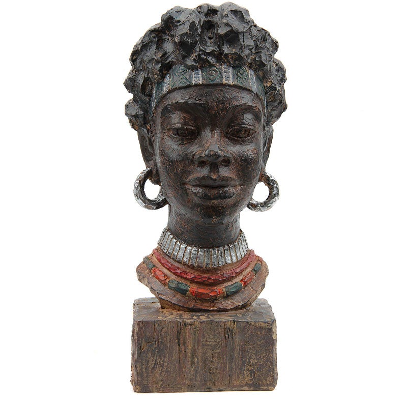 Leekung African Statues and Sculptures for Home DecorAfrican Figurines Head Statue Decorations for HomeAfrican Art Sculptures Woman Statue Decor for Living Room Antique Woodstone Color