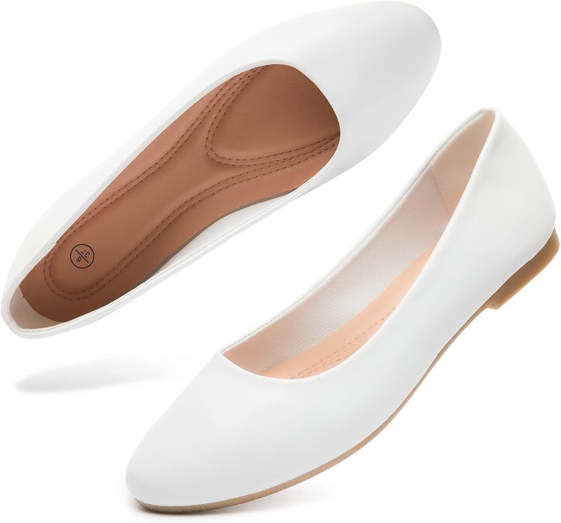 Hash Bubbie Women's Comfortable PU Leather Ballet Flats - White - Image 1