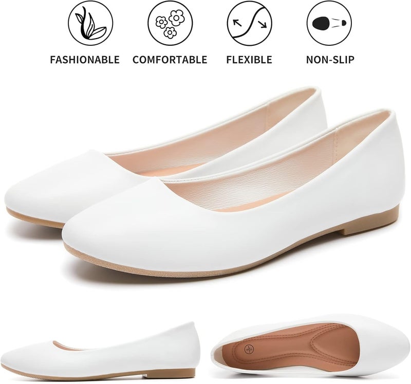 Hash Bubbie Women's Comfortable PU Leather Ballet Flats - White - Image 5