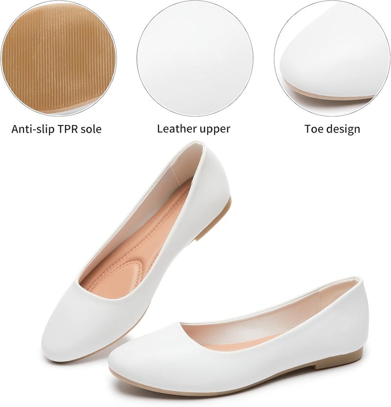 Hash Bubbie Women's Comfortable PU Leather Ballet Flats - White - Image 4