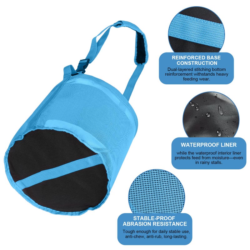 Wizbrio Heavy Duty Durable Waterproof Horse Feed Bag with Adjustable Strap - Mesh Grain Design, Comfort Neck Pad & Nose Pad Sky - Blue - Image 5