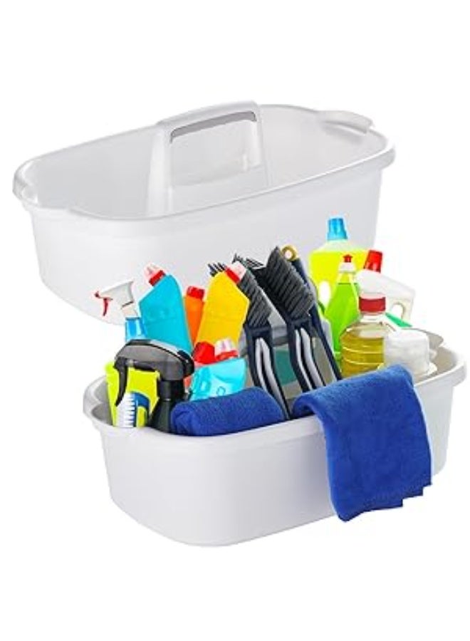 قطعتان من حامل لوازم التنظيف، حامل دش، سلة مقسمة بمقبض للسكن الجامعي، الحمام، الحديقة، المطبخ، لوازم التنظيف، حامل تخزين الأدوات أسفل الحوض (أبيض)