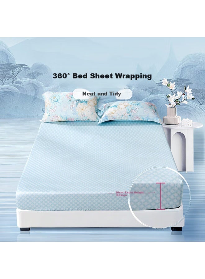 Fuanna 60s Lyocell Tencel Cooling Single Fitted Sheet Cover, Summer Bare-feel Mattress Protector, 150*200cm, Blue - Image 3