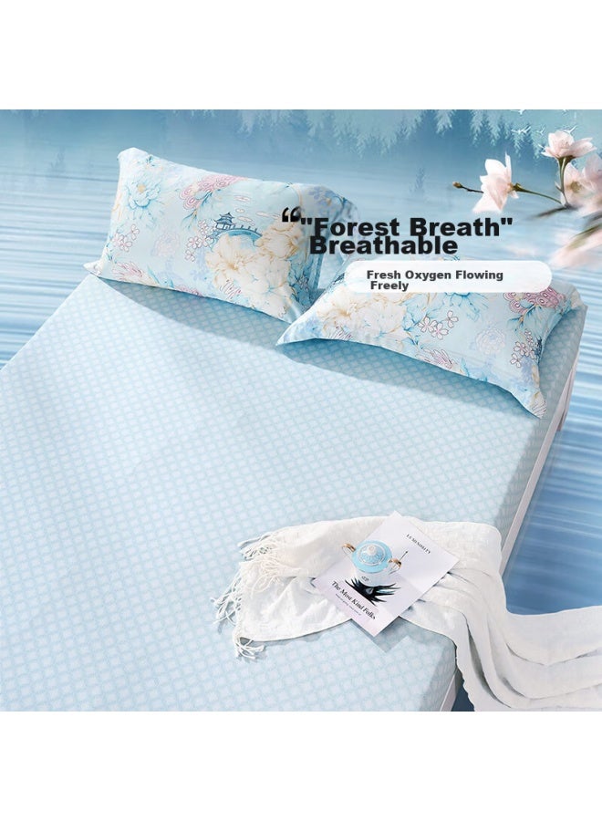 Fuanna 60s Lyocell Tencel Cooling Single Fitted Sheet Cover, Summer Bare-feel Mattress Protector, 150*200cm, Blue - Image 2