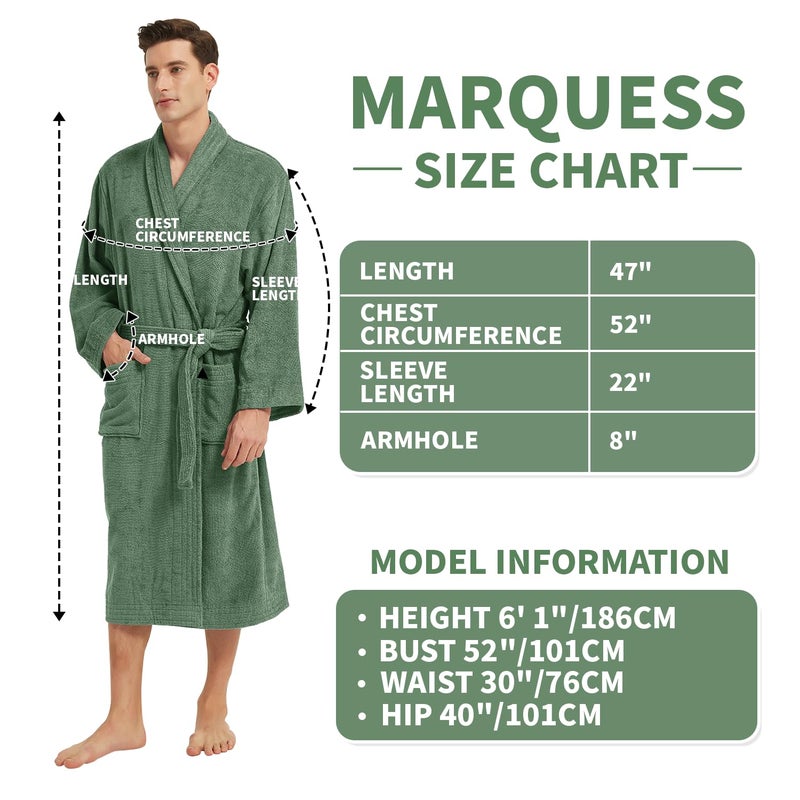 Marquess All-Cotton Bathrobe Thick Plush Cloth Housecoat Terry Toweling, Sweat Steaming Clothes Comfortable & Warm (Forest) - Image 5