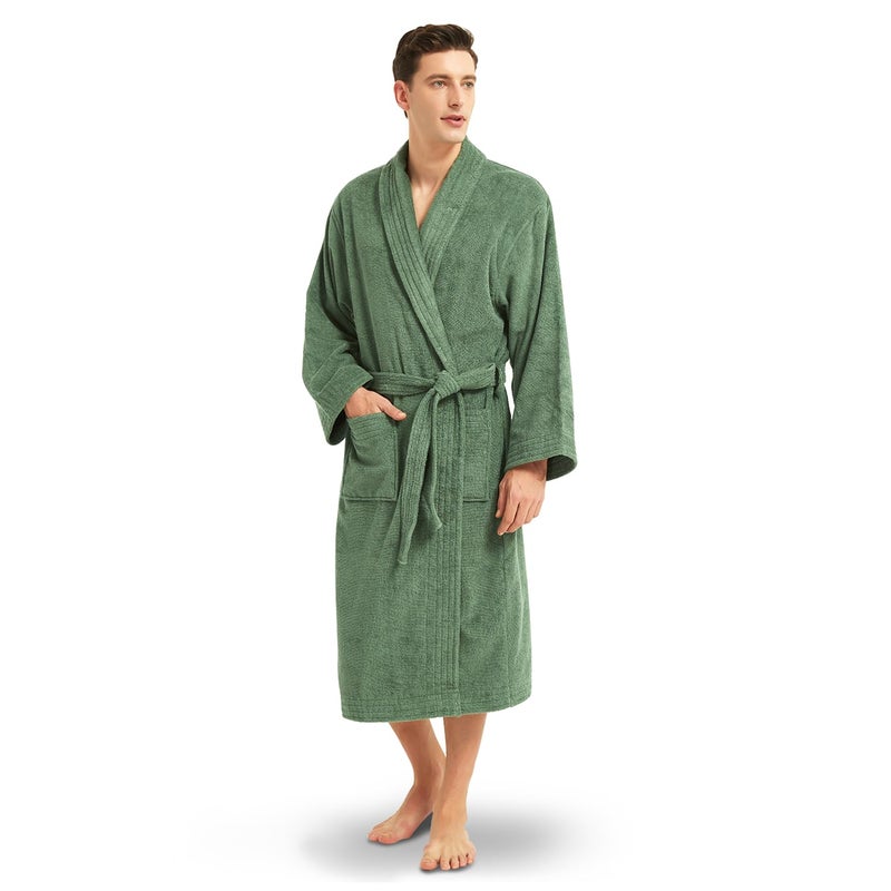 Marquess All-Cotton Bathrobe Thick Plush Cloth Housecoat Terry Toweling, Sweat Steaming Clothes Comfortable & Warm (Forest) - Image 2
