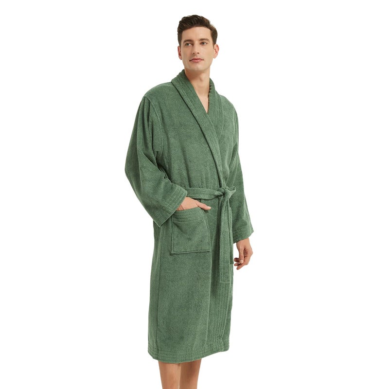 Marquess All-Cotton Bathrobe Thick Plush Cloth Housecoat Terry Toweling, Sweat Steaming Clothes Comfortable & Warm (Forest) - Image 3