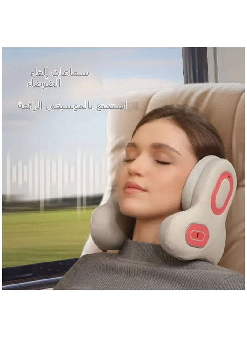 ماركة غير محددة وسادة رقبية بشكل U مع خاصية إلغاء الضوضاء، تدليك ساخن، ضغط محمول، مثالية للرحلات، مع بلوتوث للموسيقى المحمولة.  - Image 2