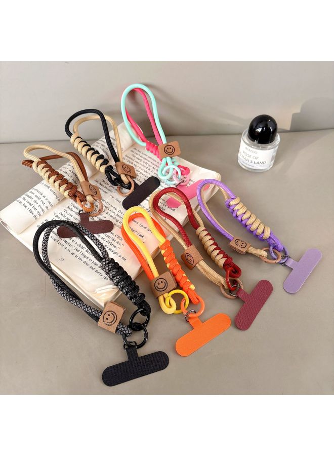Mobile Phone Lanyard Wrist Strap Clip Hand Rope Gasket Portable Fixed Card Anti-lost Chain Strong Rope Wristband Short-Specifications: - Smiley Face Wrist Rope + Pink T-shaped Gasket - Image 2