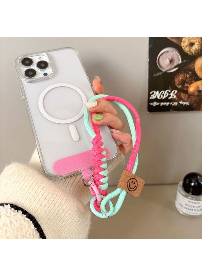 Mobile Phone Lanyard Wrist Strap Clip Hand Rope Gasket Portable Fixed Card Anti-lost Chain Strong Rope Wristband Short-Specifications: - Smiley Face Wrist Rope + Pink T-shaped Gasket - Image 5