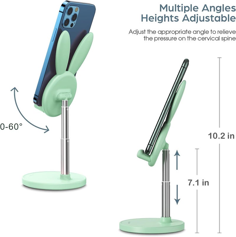 Oatsbasf Cute Cell Phone Stand, Adjustable Bunny Phone Stand for Desk, Thick Case Friendly Holder Compatible with iPhone, Kindle, iPad, Switch, All Phones (Green) - Image 5