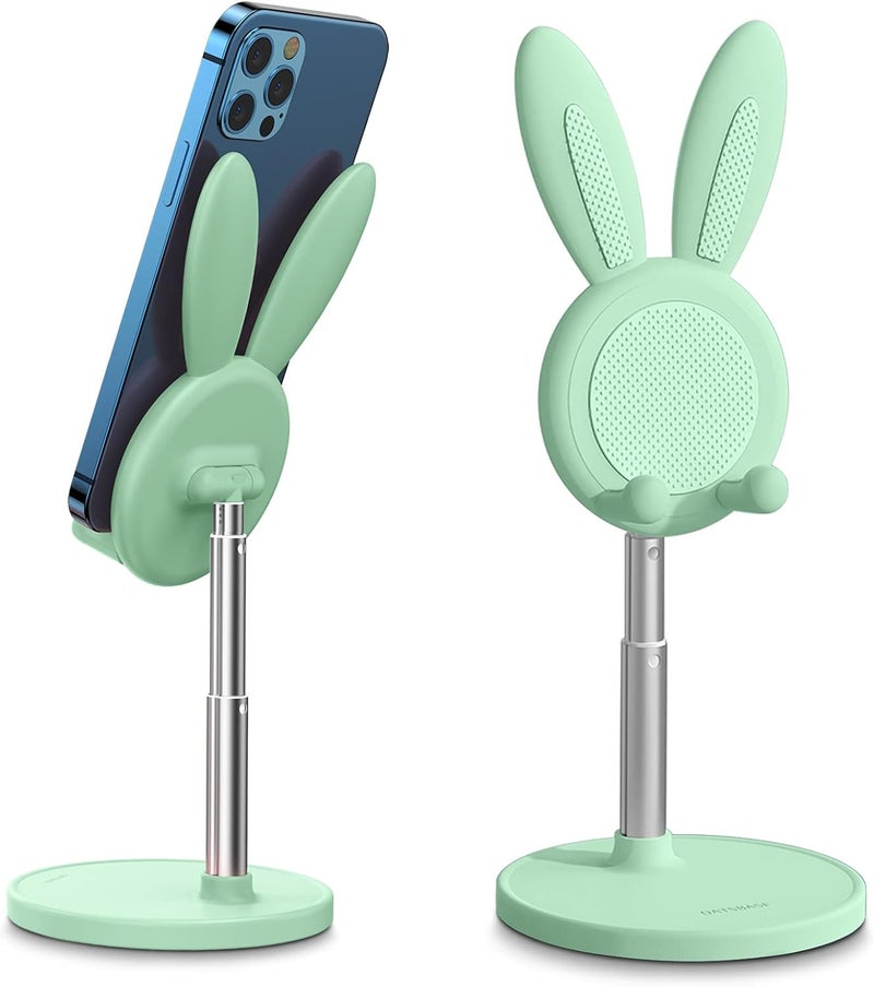 Oatsbasf Cute Cell Phone Stand, Adjustable Bunny Phone Stand for Desk, Thick Case Friendly Holder Compatible with iPhone, Kindle, iPad, Switch, All Phones (Green) - Image 1