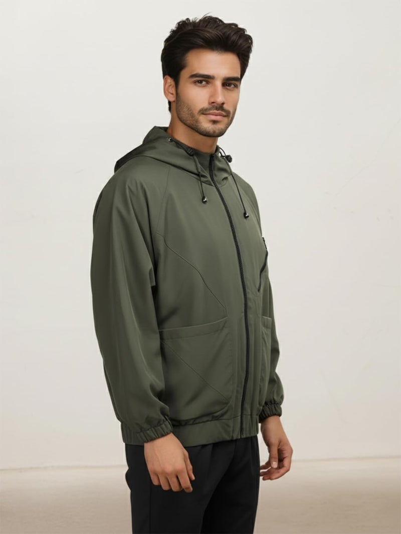 CHKOKKO Sunscreen Jacket for Men Windcheater Hooded Zipper Sports Jacket | UV Protection | Sun Protective | Lightweight Water Resistant | Riding Biker | Outdoor Travel Gym Running - Image 5