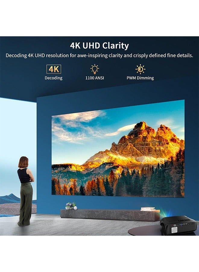 CAIWEI 4K Smart Android Projector 1100 ANSI - 5G WiFi & Bluetooth Home Cinema，14300 Lumen 1080P Native， Auto Keystone + Zoom， Netflix/YouTube Supported ，HDMI/USB/LAN ，Outdoor & Indoor Use Black  - Image 3