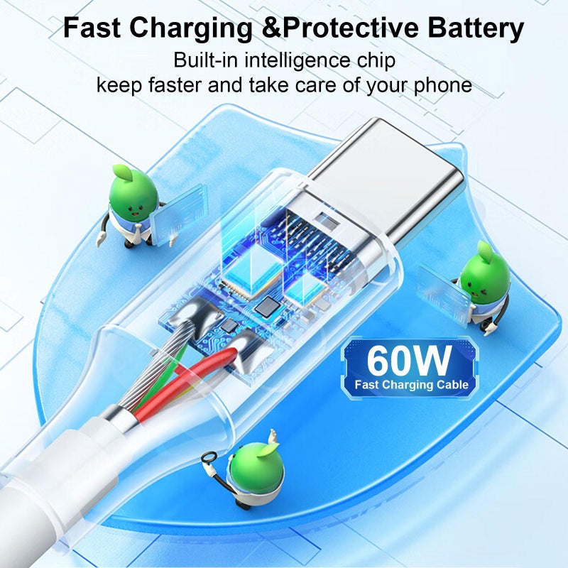 Famoby 4 Pack Charging Cable 60W 3.1FT(2 Pack USB to USB C Cable and 2 Pack USB C to USB C Cable) Type C 60W Fast Charging Cable for iPhone 17 Series/16 Series/15 Series,iPad,AirPods,Watch,Samsung and More - Image 4