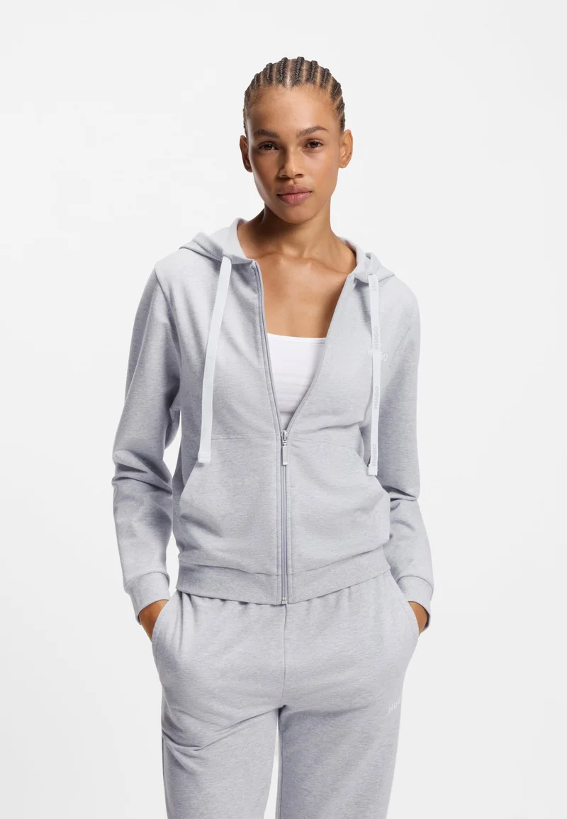 HUGO Cotton-blend zip-up hoodie with logo details