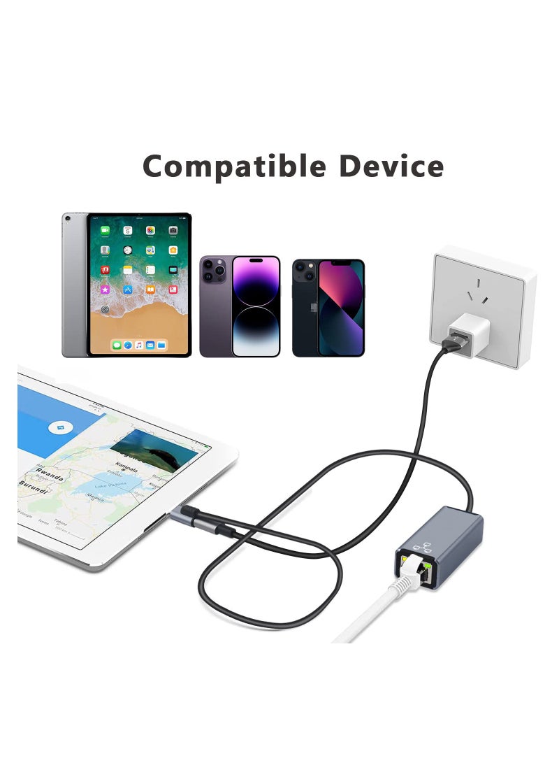 Lightning to Ethernet Adapter for iPhone to RJ45 Ethernet LAN Network Adapter, Supports 100Mbps High-Speed Ethernet Network, Compatible with iPad/iPhone 13/12, Plug and Play
