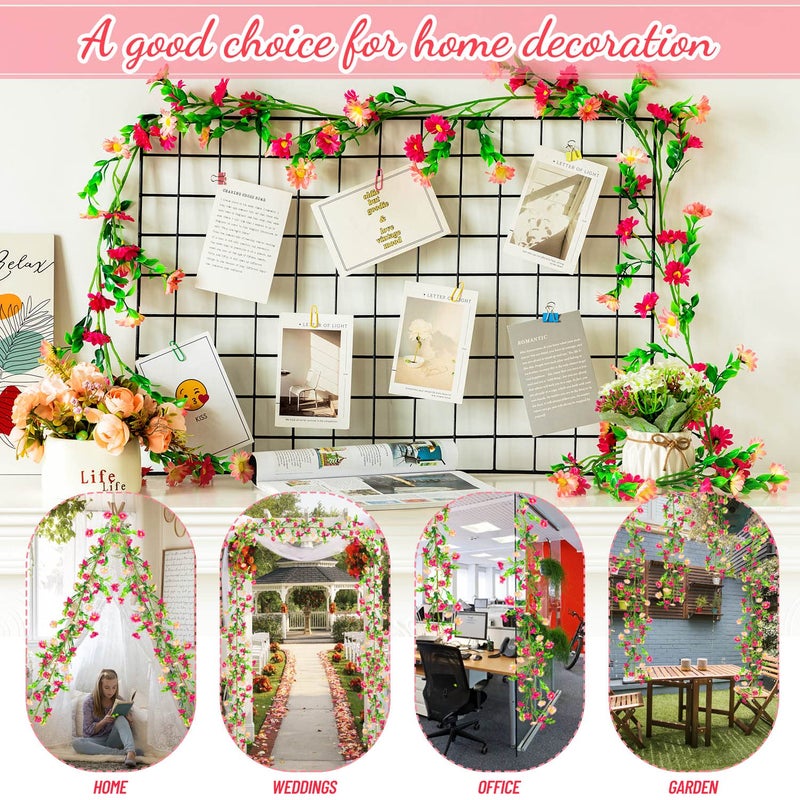 KVCSYAW 2 Pack Spring Flower Garland, 13.6 Ft Silky Artificial Pink Garland with Pink Daisy and Vine, Floral Garlands Decoration for Room Wall, Flower Themed Party, Wedding Supplies - Image 3
