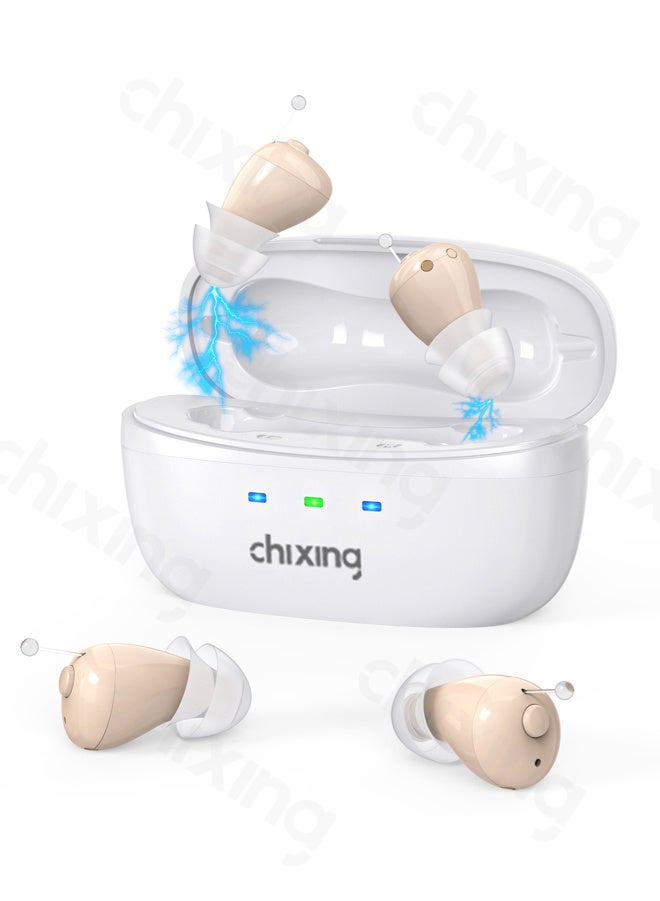 Chixing Hearing Aid Devices for Adult, Rechargeable Hearing Aids with Charging Case, Ear Hearing Machine 100 Hours Backup Hours, Hearing Amplifier with Noise Cancelling, Near Invisible - Image 1