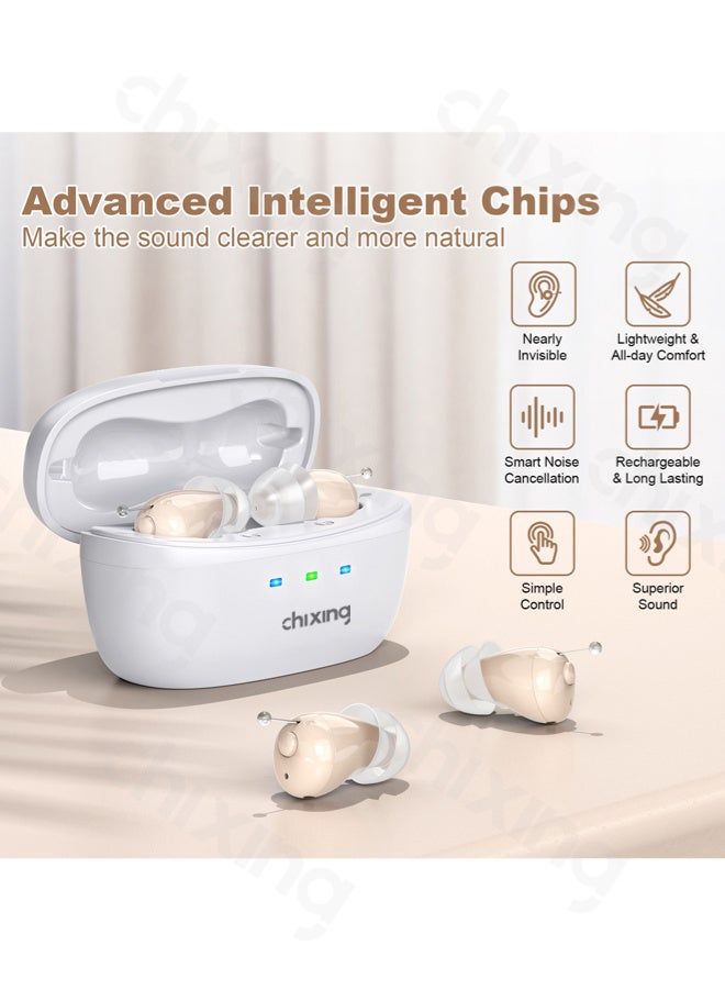 Chixing Hearing Aid Devices for Adult, Rechargeable Hearing Aids with Charging Case, Ear Hearing Machine 100 Hours Backup Hours, Hearing Amplifier with Noise Cancelling, Near Invisible - Image 4