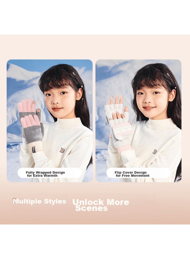Balabala Children's Gloves Winter Boys Girls Flip-up Fingerless Thick Warm Outdoor Five-fingered Gloves 208424162202 - Image 2