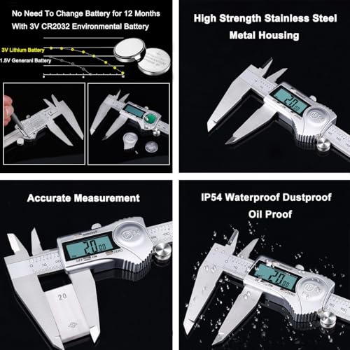 Kynup Digital Caliper, 12 Inch Caliper Measuring Tool with Stainless Steel, IP54 Splash Proof Protection Design, Large LCD Screen, Easy Switch from Inch Metric Fraction (300mm) - Image 3