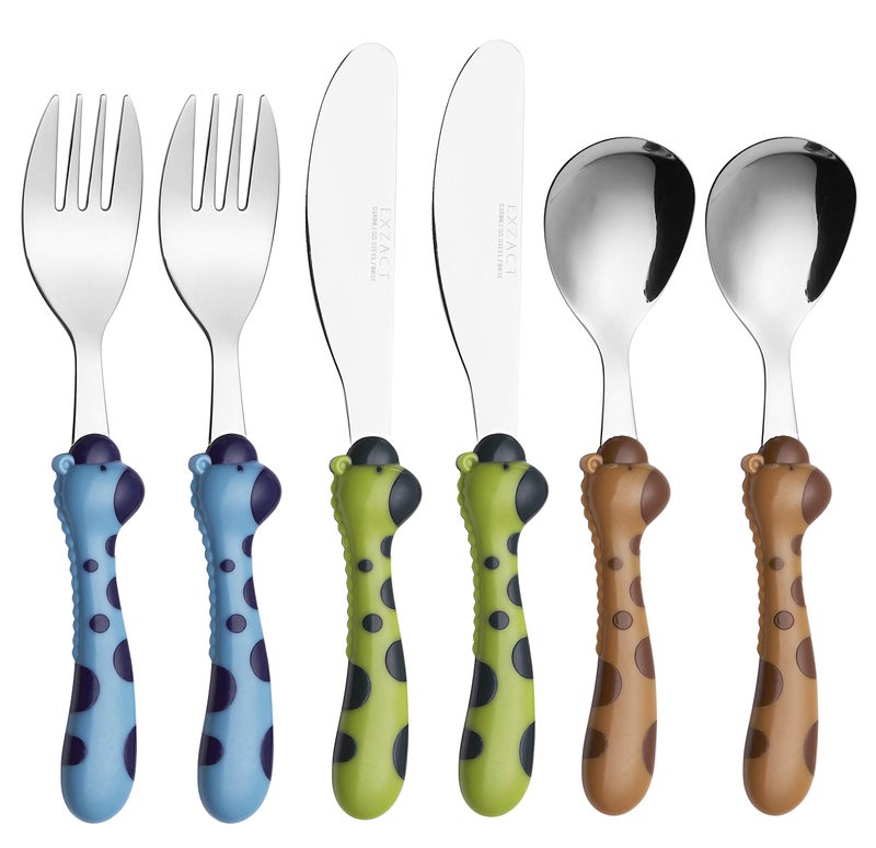 Exzact Children Flatware 6pcs - Kids Silverware Stainless Steel - 2 x Children Safe Forks, 2 x Safe Table Knife, 2 x Tablespoons, Toddler Utensils for Lunch Box BPA Free - Image 1