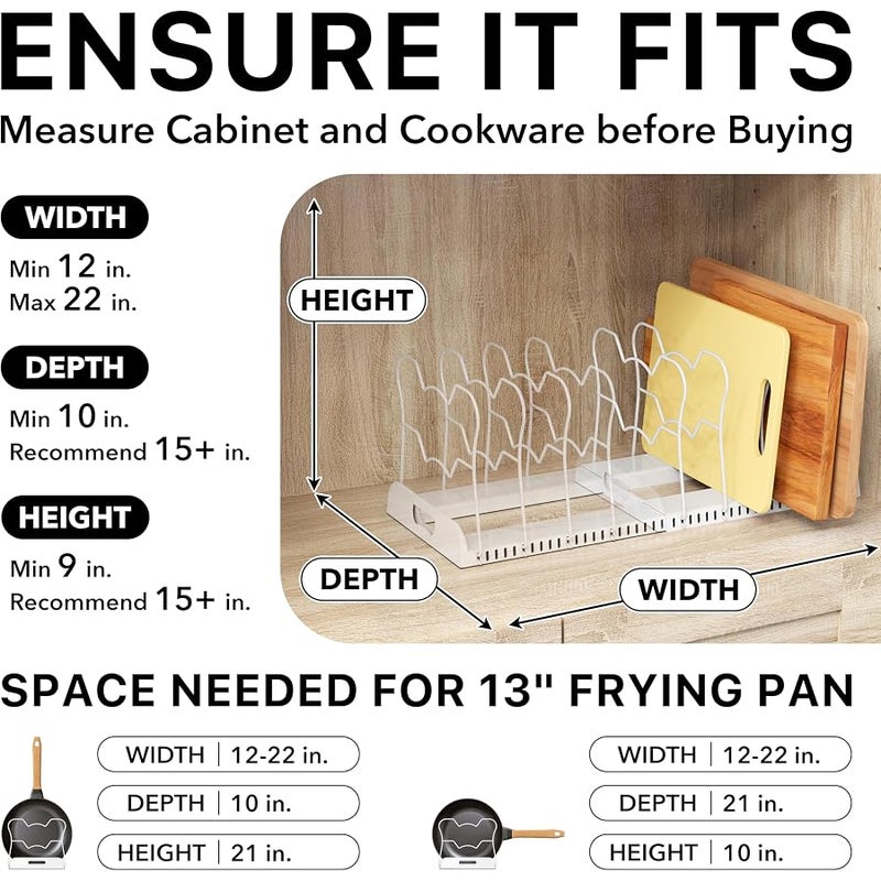 Simple Houseware 10-Compartment Expandable Pan Organizer, White, Metal, Modern, Kitchen Pan Organizer, Kitchen Organization - Image 3