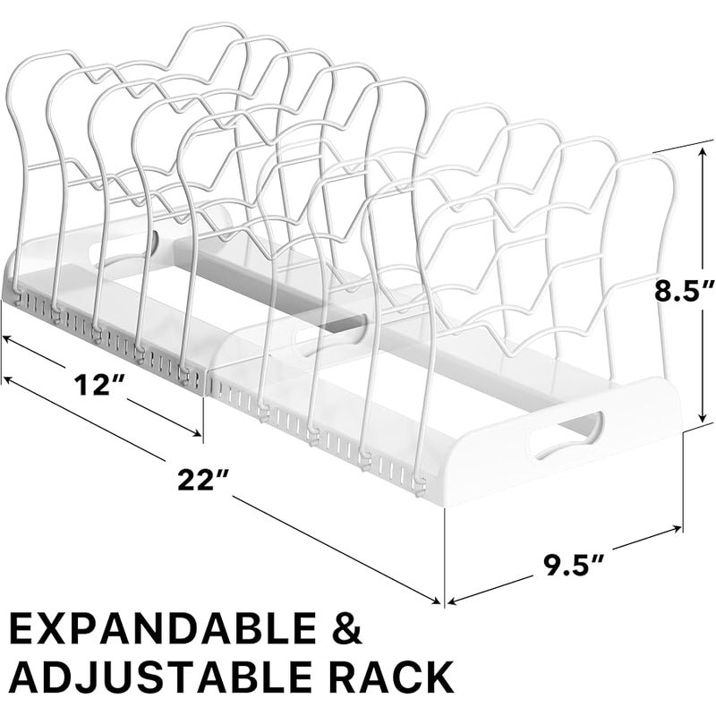 Simple Houseware 10-Compartment Expandable Pan Organizer, White, Metal, Modern, Kitchen Pan Organizer, Kitchen Organization - Image 2
