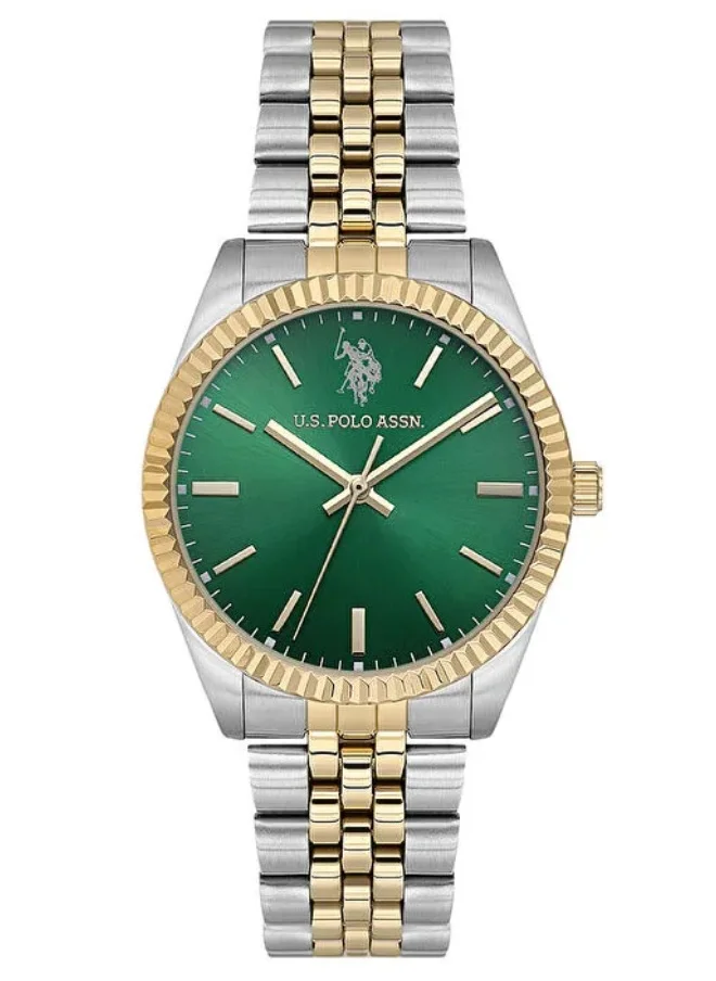 U.S. Polo Assn. Women's 34mm Watch with Green Dial & Two Tone Bracelet