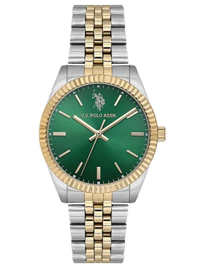 U.S. Polo Assn. Women's 34mm Watch with Green Dial & Two Tone Bracelet - Image 1
