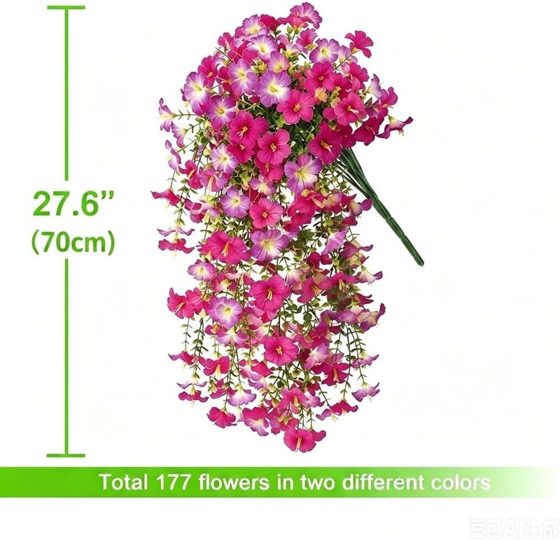 AirSun Artificial Morning Glory Flower Vines, 2pcs Hanging Plants Silk Garland Fake Green Plant Home Garden Wall Fence Indoor Outdoor Wedding Birthday Decor - Image 2