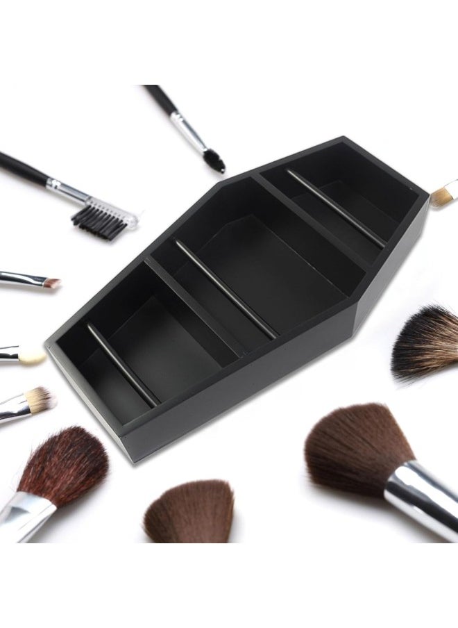 Generic - 16in Makeup Coffin Shelf with 2 Coffin Brush Holder, Wooden Goth Decor for Display, Makeup Organizer Spooky Coffin Gothic Decor for Lipstick, Nail Polish or Makeup Brushes (Shelf Set) - Image 1