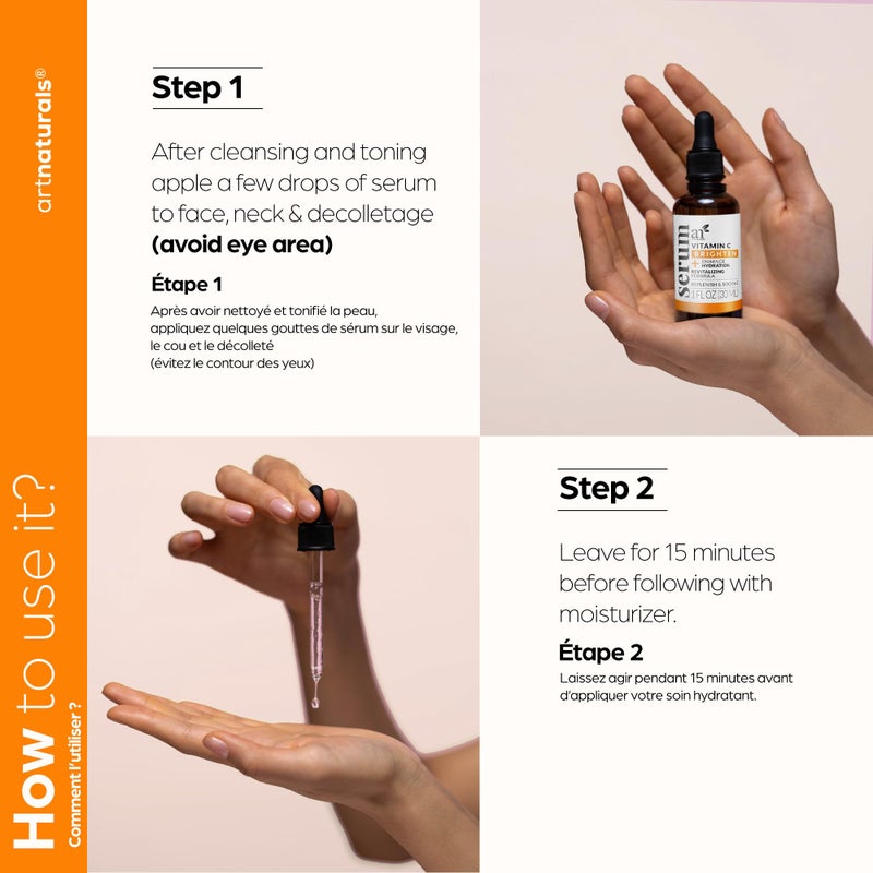 artnaturals سيروم فيتامين سي المضاد للشيخوخة من آرت ناتشورالز - (1 أونصة سائلة / 30 مل) - مع حمض الهيالورونيك وفيتامين E - إصلاح التجاعيد، دوائر داكنة، وتلاشي بقع العمر وأضرار الشمس - معزز بفيتامين سي بنسبة 20%  - Image 5