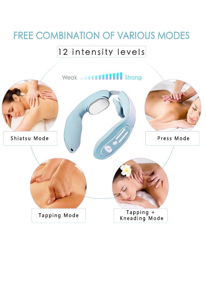 EMS Neck Massager 12 Modes Neck Acupoints Lymphvity Massager Device with Heat for Pain Relief Portable Intelligent Neck Massager for Home Office Car Use Gift for Mother Father Women Men - Image 5