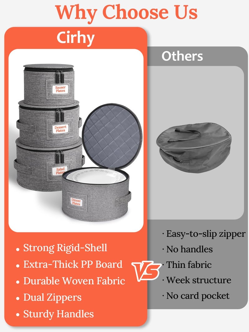 Cirhy Hard Shell Plate Storage Containers 4-Piece Set - Reinforced Hard-Sided Moving Boxes for Dinner Plates, Bowls & Saucers - Stackable Dish Packing Protectors with 48 Felt Dividers - Image 2