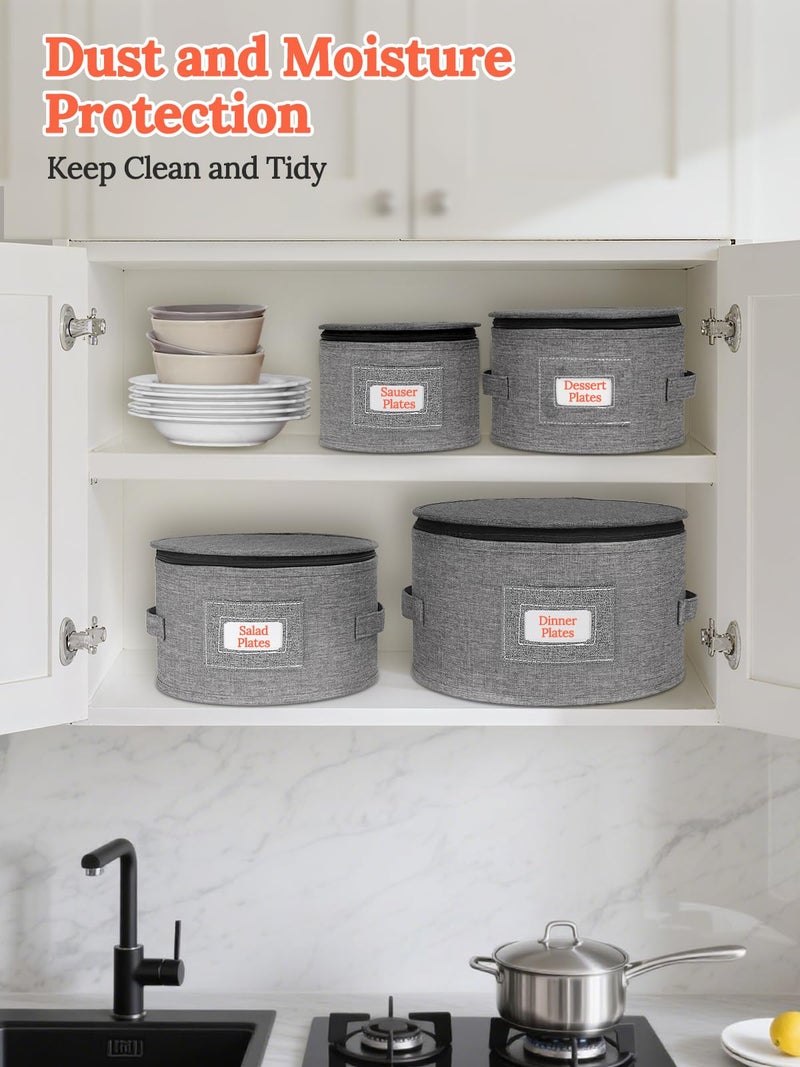 Cirhy Hard Shell Plate Storage Containers 4-Piece Set - Reinforced Hard-Sided Moving Boxes for Dinner Plates, Bowls & Saucers - Stackable Dish Packing Protectors with 48 Felt Dividers - Image 3